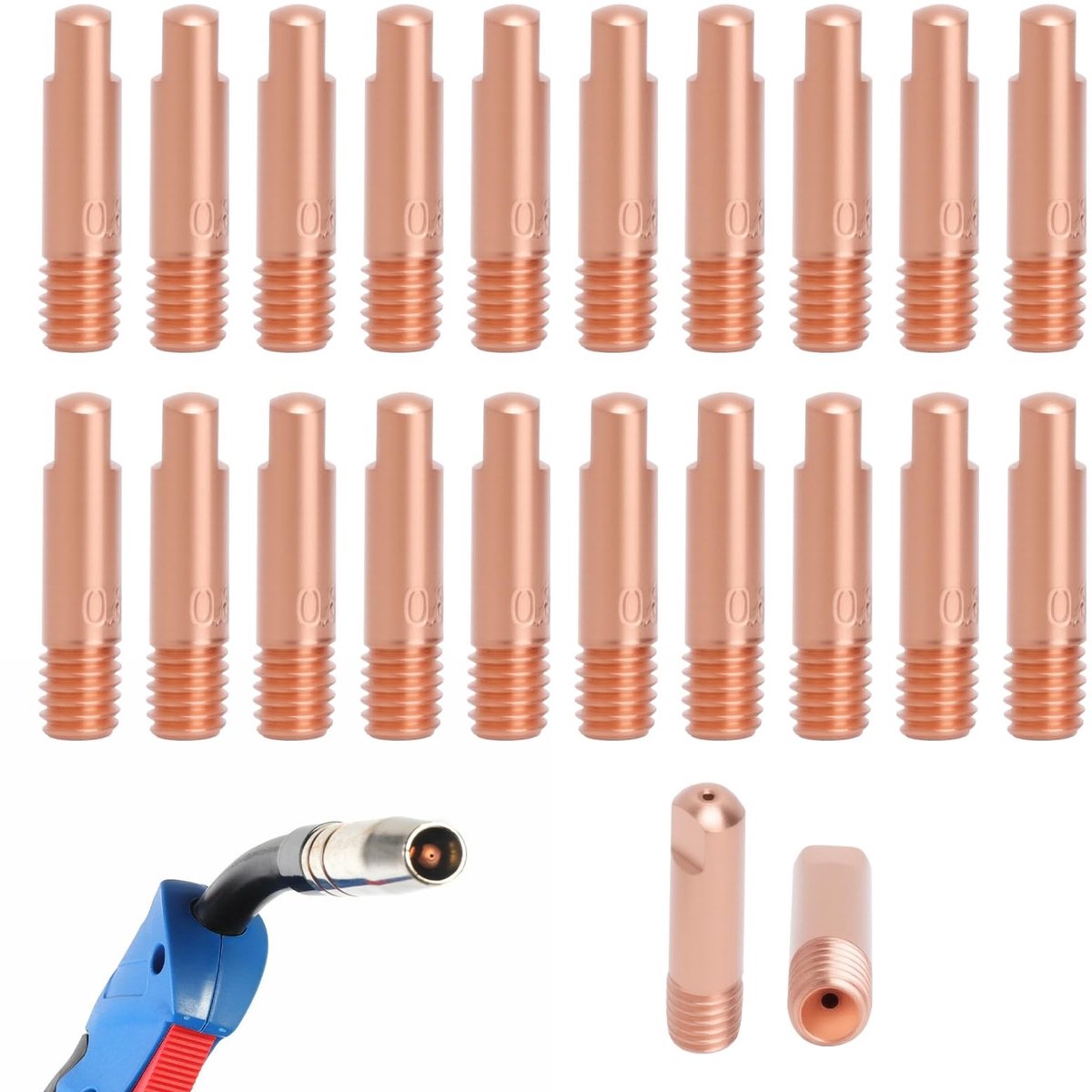 Dailygoods- Lascontactpunten 0,8 mm - 20 Stuks - Rood Koper - Lasmondstukken - Lasaccessoires - Slijtageonderdelen - Afmetingen 25 x 5 x 4 mm