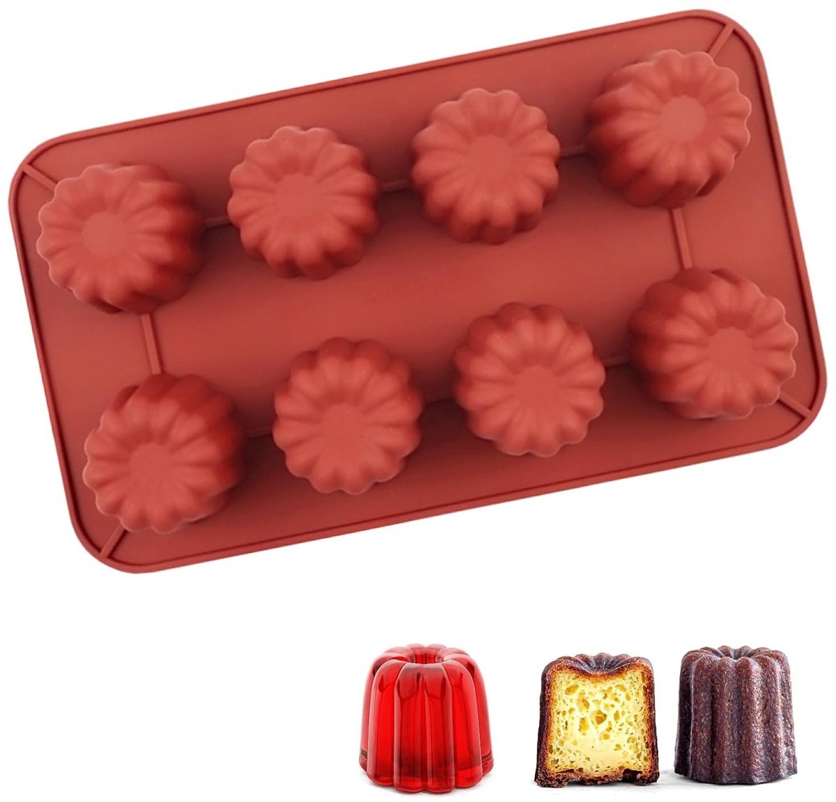Dailygoods- Cannelé Mal - 18 Gaten - Siliconen Bakvorm - Anti-aanbaklaag - Hoogwaardige Silicone - Rood - 29x16,7x4,7 cm
