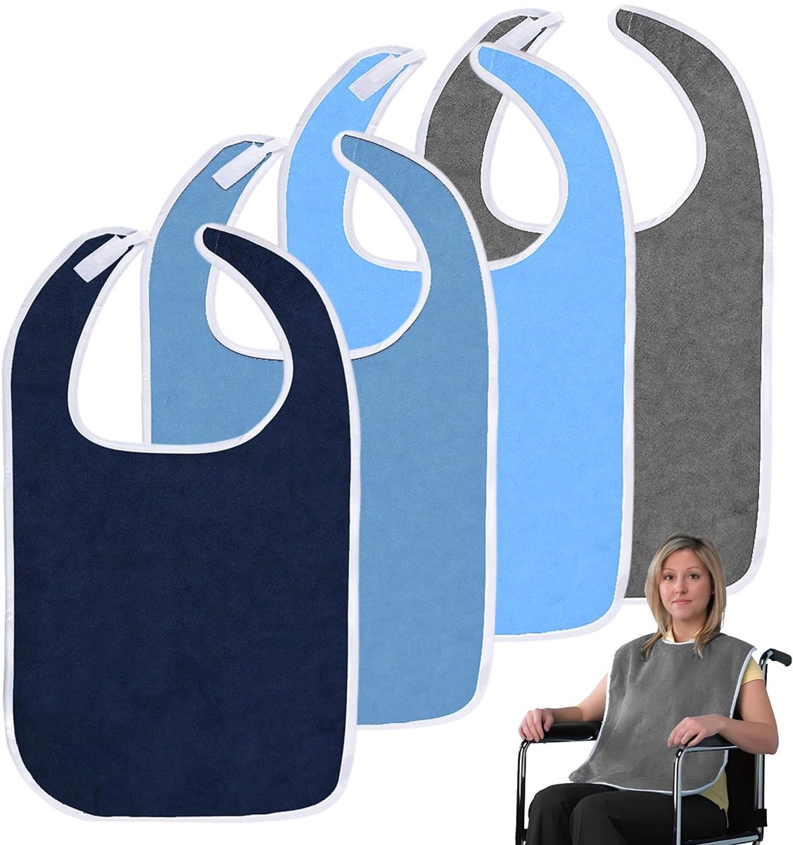 Dailygoods- Slabbetjes 4 stuks - Herbruikbaar - Wasbaar - Waterdicht - Verstelbaar - Kledingbescherming met klittenbandsluiting - Slab