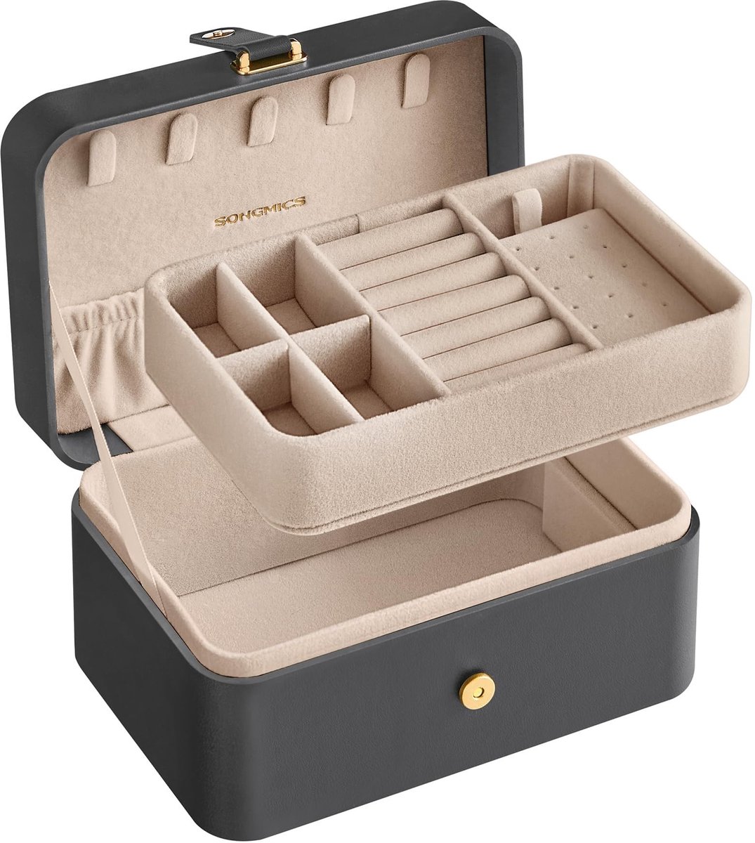 Dailygoods- Sieradenkistje Draagbaar - Sieradendoos Klein - 2 Niveaus - Sieradenopslag - Compact Formaat - Afneembare Verdelers