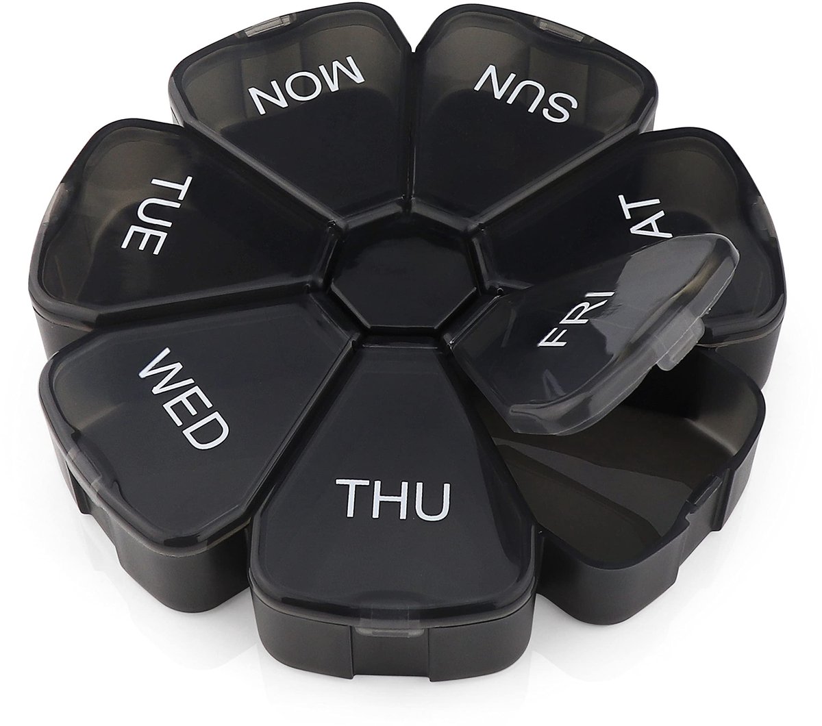 Dailygoods- Pillendoos Premium - BPA-vrij - Ronde Organisator - Gemakkelijk te openen - Grote Compartimenten - Transparant Deksel - Voor Vitamines en Medicijnen - Medicijnendoos
