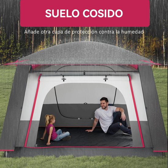 Bresht Familietent - Campingtent - Kampeertent - Tent - Geschikt voor gezinnen/groepen - Lichtgrijs met roze - 430 x 305 x 195 cm — afbeelding 4