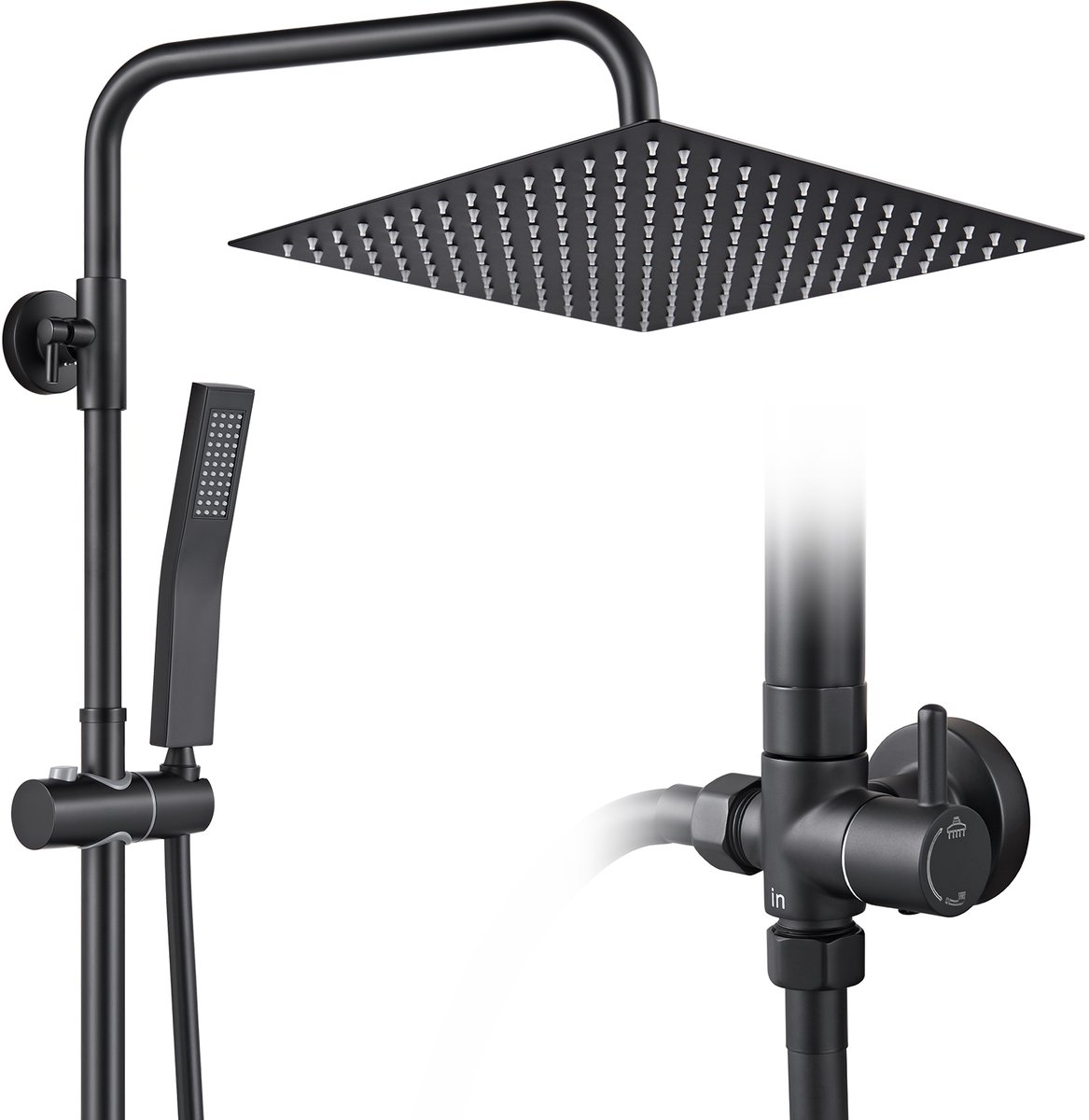 DERW Max Douchesysteem Regendouche Zwart - Roestvrijstalen Doucheset - 10 inch Douchekop - RVS Handdouche - Verstelbare Hoogte 72-110 cm - Zwart
