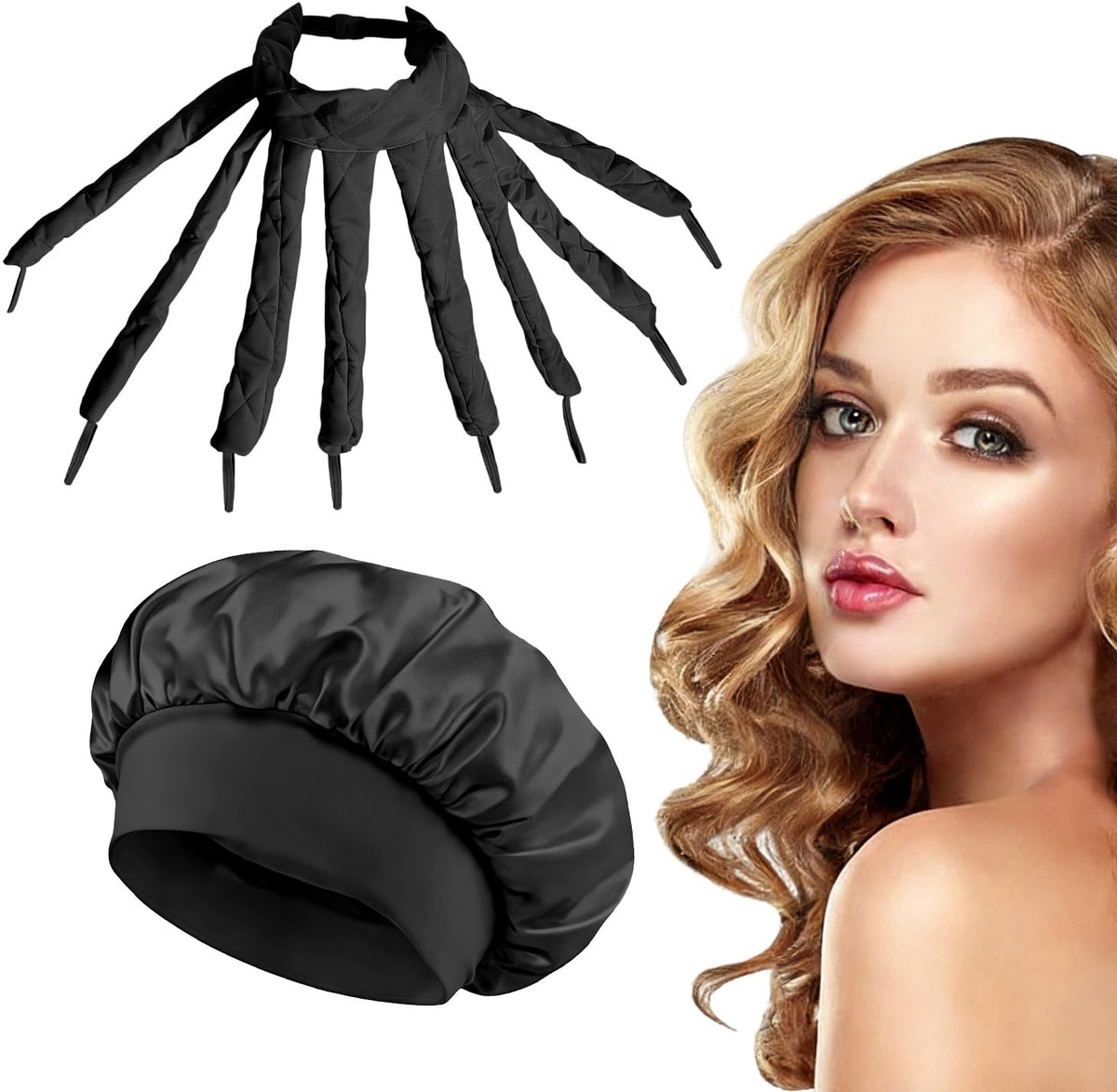 Dailygoods- Krulband Set - 2 Stuks Octopus - Zijden Slaapmuts - Comfortabele Nachtset - Hittevrij voor Natuurlijke Krullen - Geschikt voor Lang Haar - Haarrollers