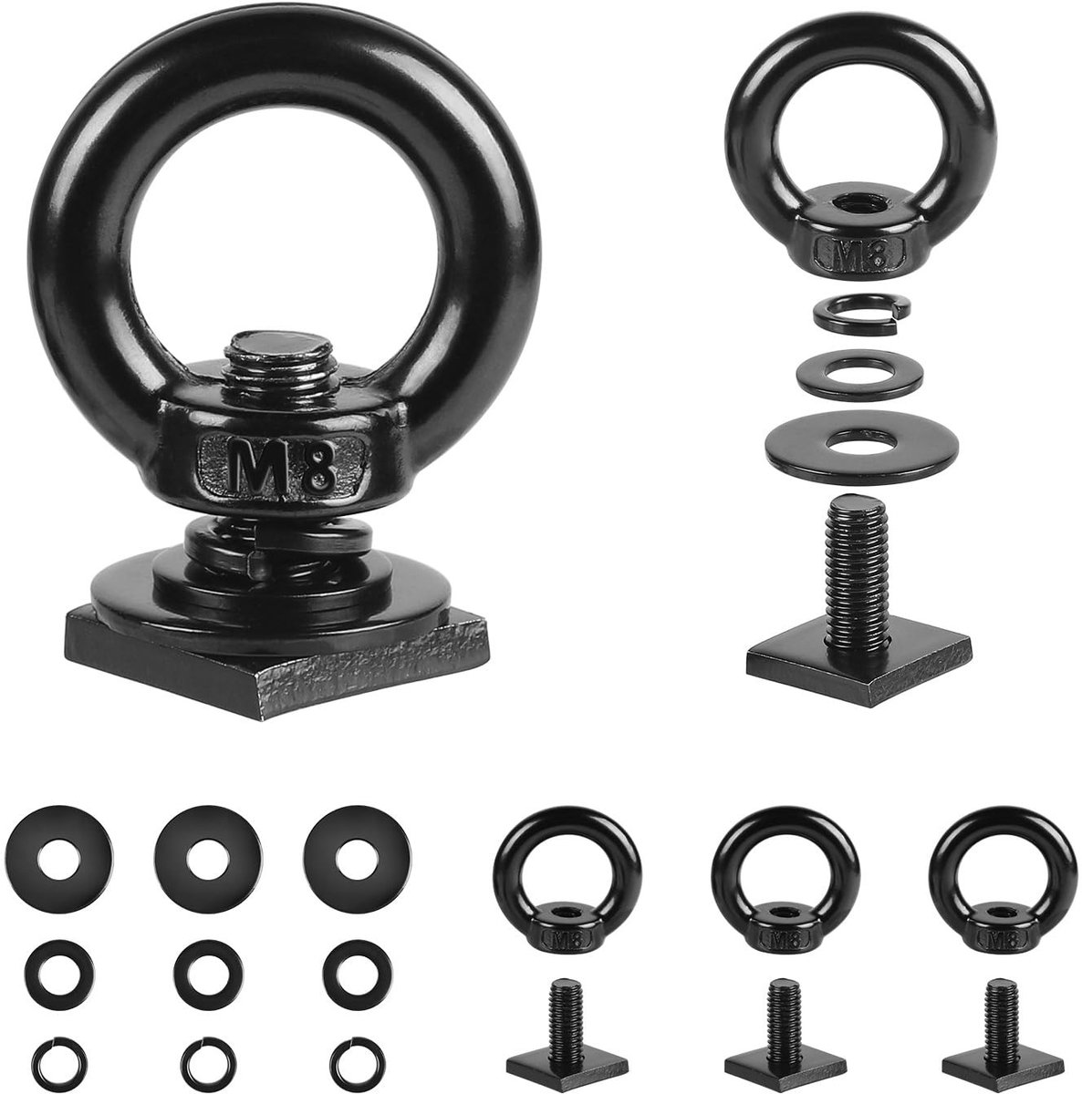 Dailygoods - EXLECO 4 Stuks Ringmoer M8 voor Dakdragers, Vierkante Bouten M8*20mm, T-Track Bevestigingsankers, Roestvrijstalen Ringbouten, Oogbout, Zwaar Beslag voor Aanhangwagens, Touwen, Geleiderails