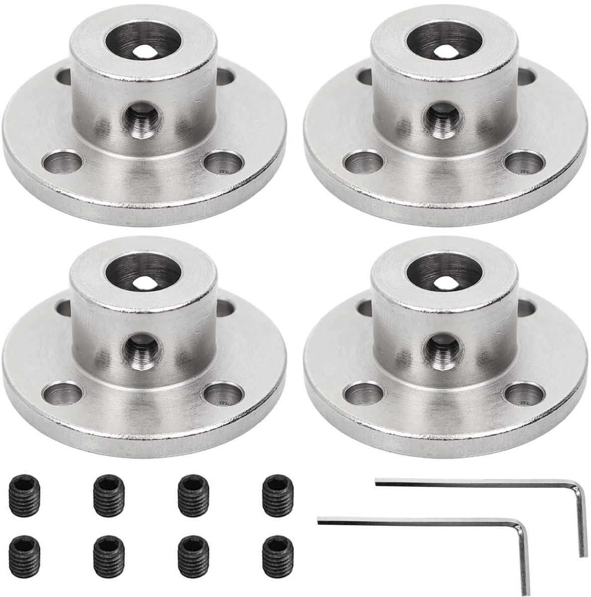 Dailygoods- Flensverbindingen Set van 4 - 8 mm Binnendiameter - Askoppelingen - Motorasaansluiting - Bevestigingsschroeven - Inclusief M4 Inbussleutel - Askoppeling