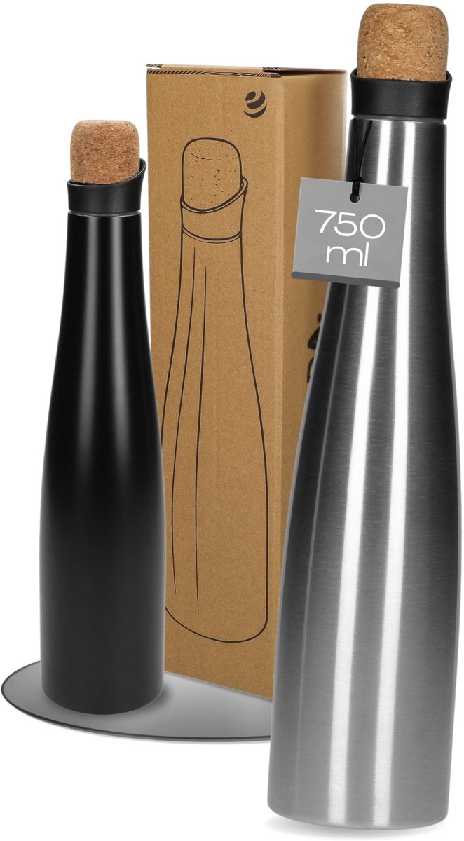 Dailygoods- Waterkaraf 750 ml - Dubbelwandig roestvrij staal - Thermoskan met kurkdeksel - Lekvrij - Ideaal voor koude dranken - Stijlvol design - Drankkan