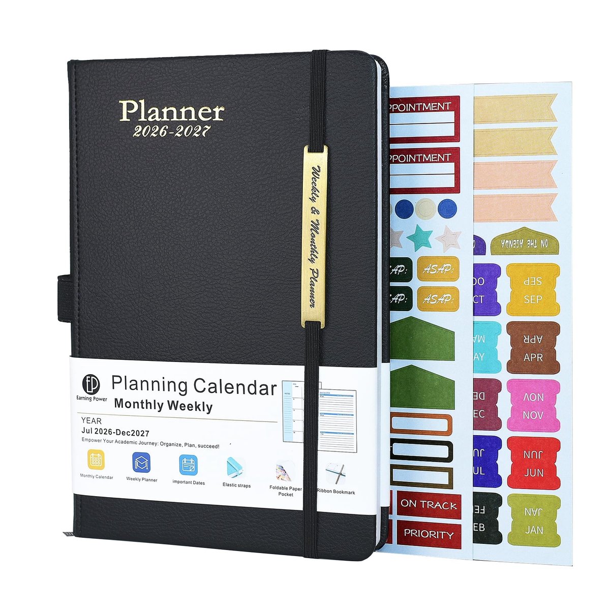 Dailygoods- Dagboek 2026-2027 A5 - 18 Maanden - Week- en Maandplanner - Lederen Hoes - Contactenpagina's - Kalenderstickers - Planner