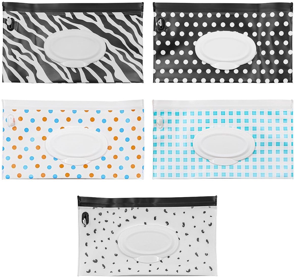 Dailygoods- Doekjesdispenser 5-Pack - Hervulbare Doekjeszak - Ritssluiting - Versterkte Flap - Handig voor Reizen - Afmeting 24 x 14 cm