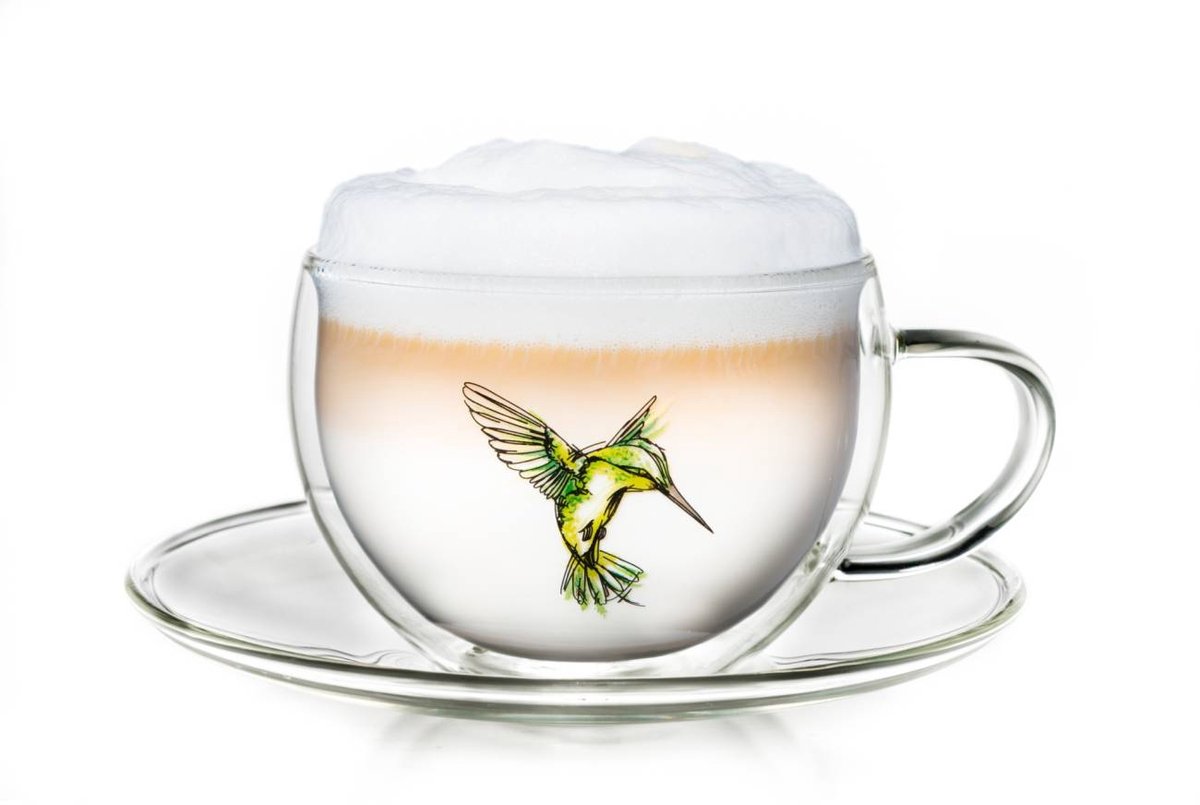 Creano thermo-mok "Hummi" voor thee/latte macchiato, dubbelwandig, met kolibri-motief | 250ml in exclusieve geschenkverpakking, groen