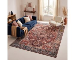 TAPISO Ispahan Vloerkleed Oosters Klassiek Vintage Bloemenpatroon Antislip Donkerrood Woonkamer Slaapkamer Oeko-Tex 80x200