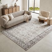TAPISO Ispahan Tapis Oriental Classique Vintage Fleurs Antidérapant Beige Crème Gris Salon Chambre Oeko-Tex 160x230
