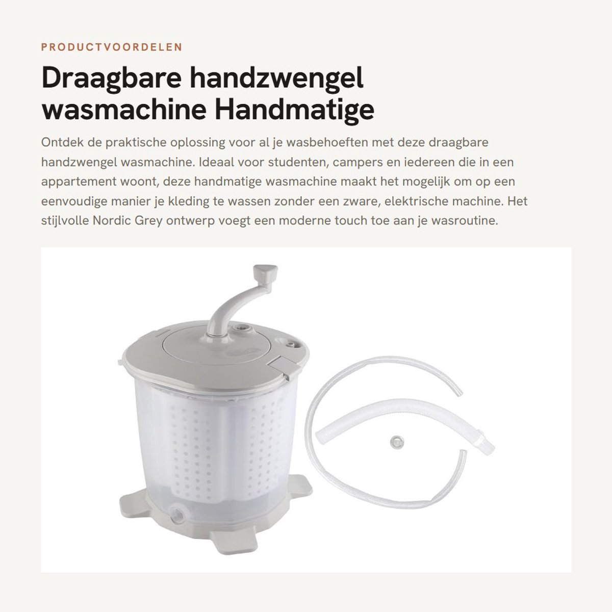 Solidchoice - Draagbare handzwengel wasmachine - Handmatige wasmachine - Ideaal voor camping en appartementen - Nordic Grey - Compact en lichtgewicht -...
