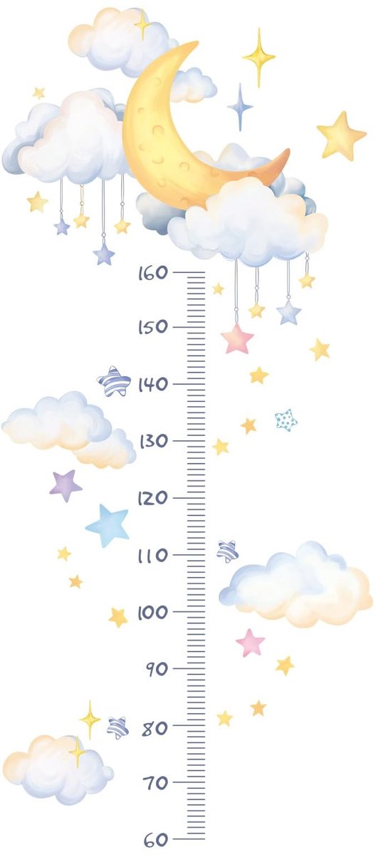 Solidchoice- Muursticker Babygroeigrafiek - Zelfklevend PVC - Aquarel Ontwerpen - Schattige Kinderkamer - Mijlpalen Registreren - Muren Beschermen - Groeimeter