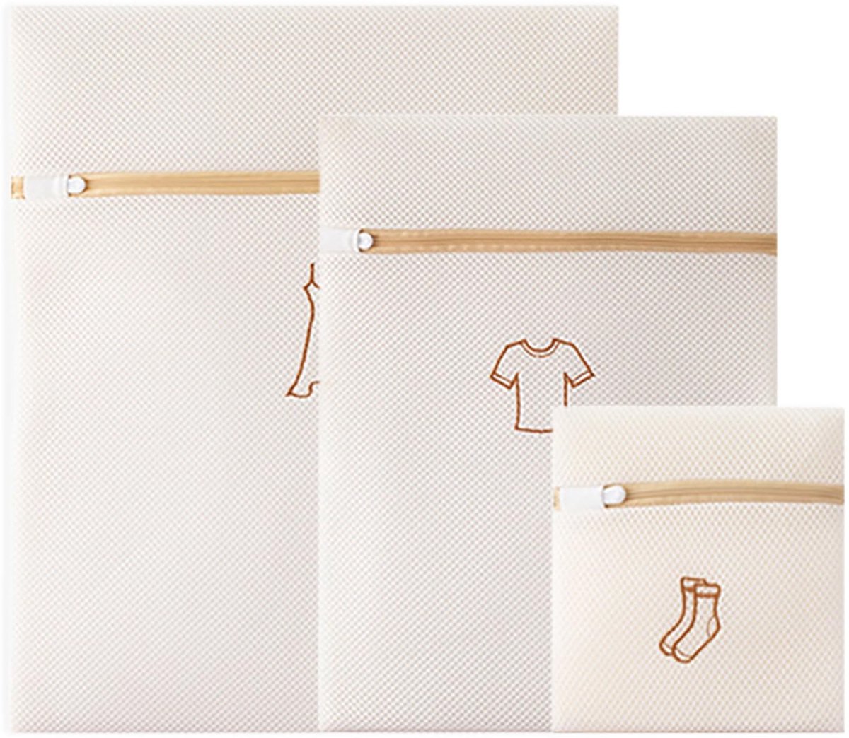 Solidchoice - Set van 3 wasnetten voor wasmachine, dikke waszak met geel borduurwerk, fijn net, anti-vervorming, ritssluiting, bescherming voor delicate kleding, 3 maten
