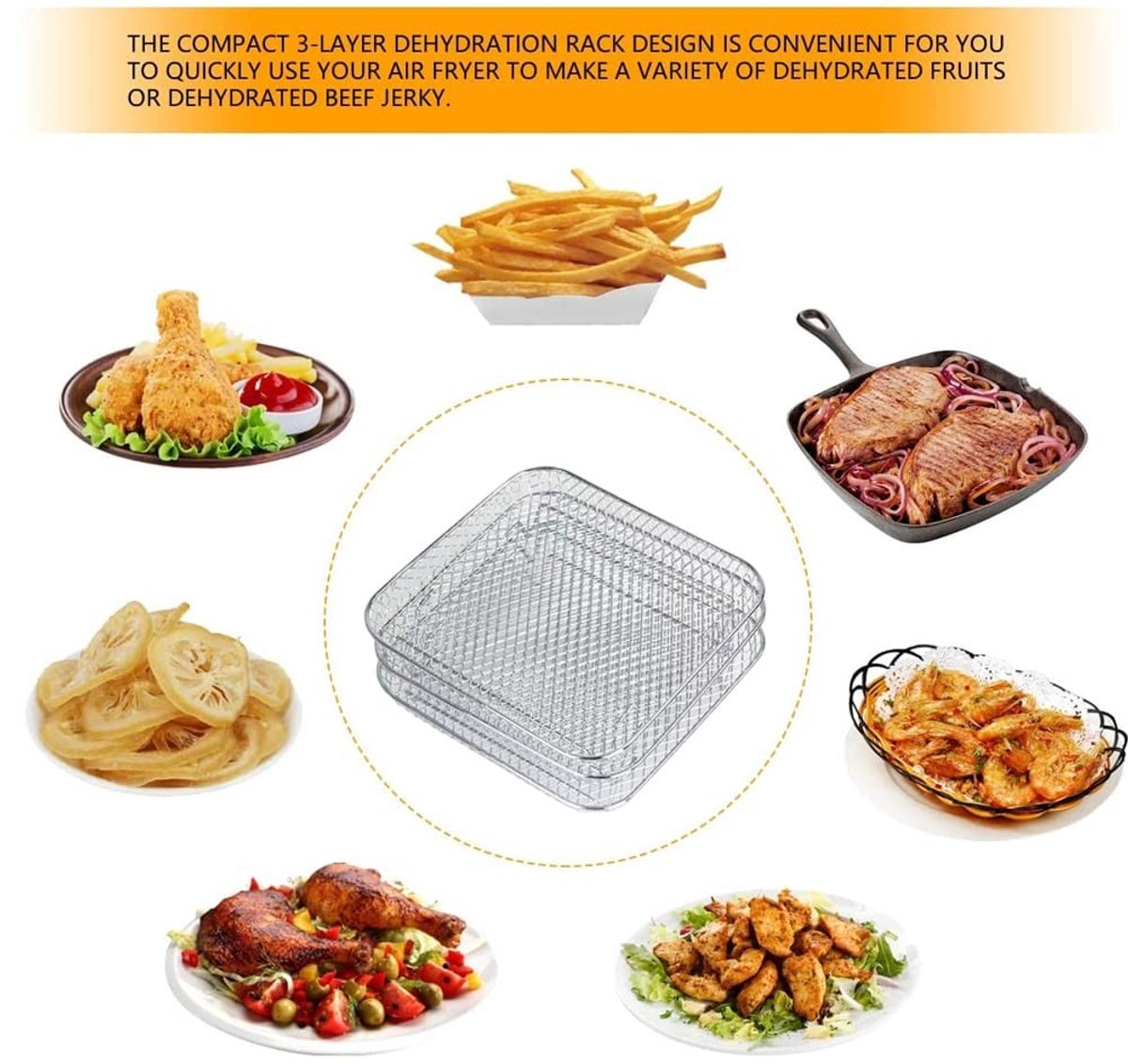 Solidchoice- Air Fryer Rek Stapelbaar Roestvrij Staal Grillrooster Accessoires voor Luchtfriteuse Compatibel met Foodi 8L 20 x 19 x 9 cm