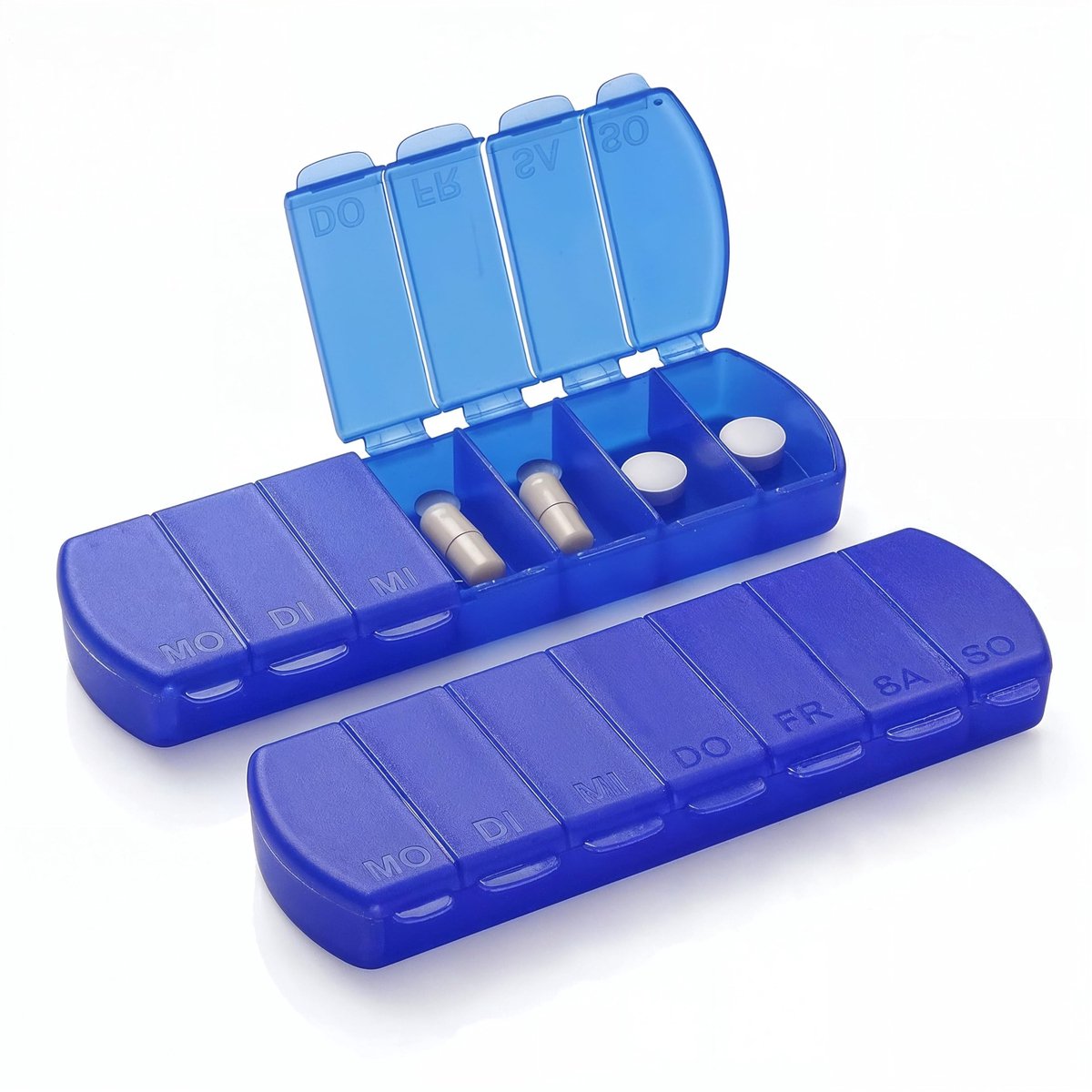 Dailygoods- Pillendoosje Klein - Pillendoos 7 Dagen - Medicatiedoosje - Voedselveilige Kunststof - 2 Stuks - Transparante Look - Medicijnendoosje