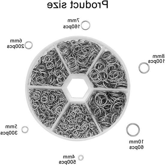 1390 Stuks Jump Rings en Split Rings, Zilveren Metaalringen voor Kettingen, Armbanden en DIY Sieraden, Ideaal voor Sieraden Maken en Creatieve Projecten — afbeelding 5