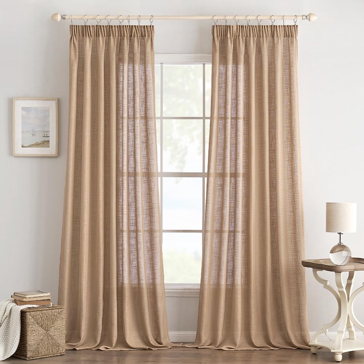 Dailygoods- Gordijnen Linnenlook 140 x 215 cm - Gordijnen Plooiband - Semi-transparant - Decoratief - 2 Stuks - Duurzaam en Kreukvrij - Raamdecoratie