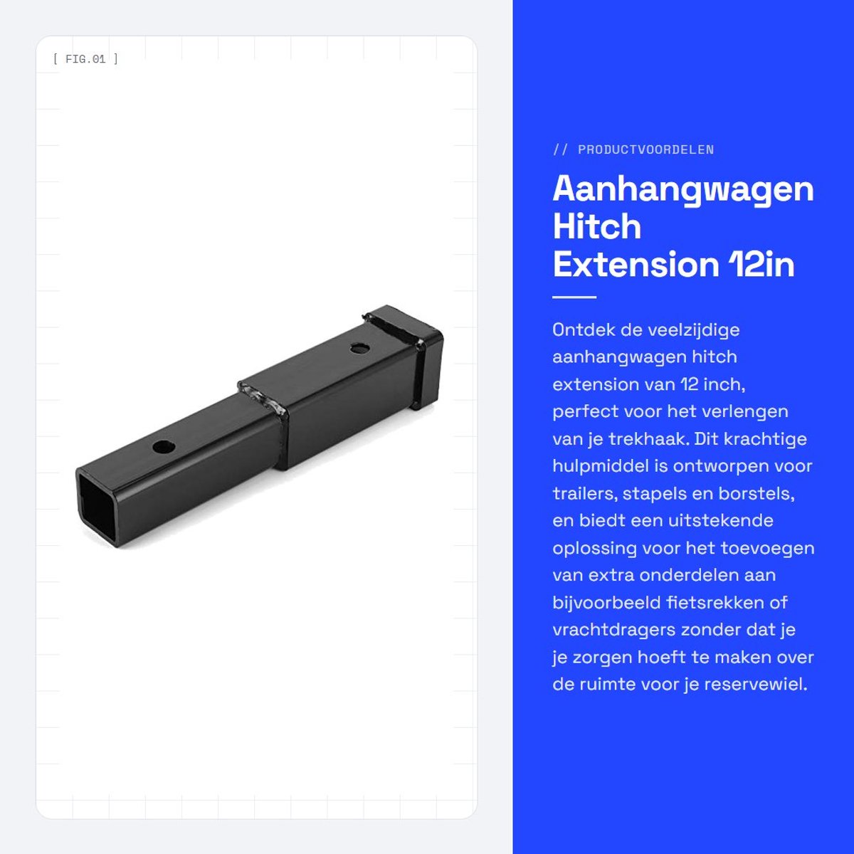 Dailygoods- Aanhangwagen Hitch Extension 12 inch - Stalen Verlenging - 5000 Pond Capaciteit - Klasse 3/4 Ontvanger - Duurzaam - Corrosiebestendig - Trekhaakverlenging