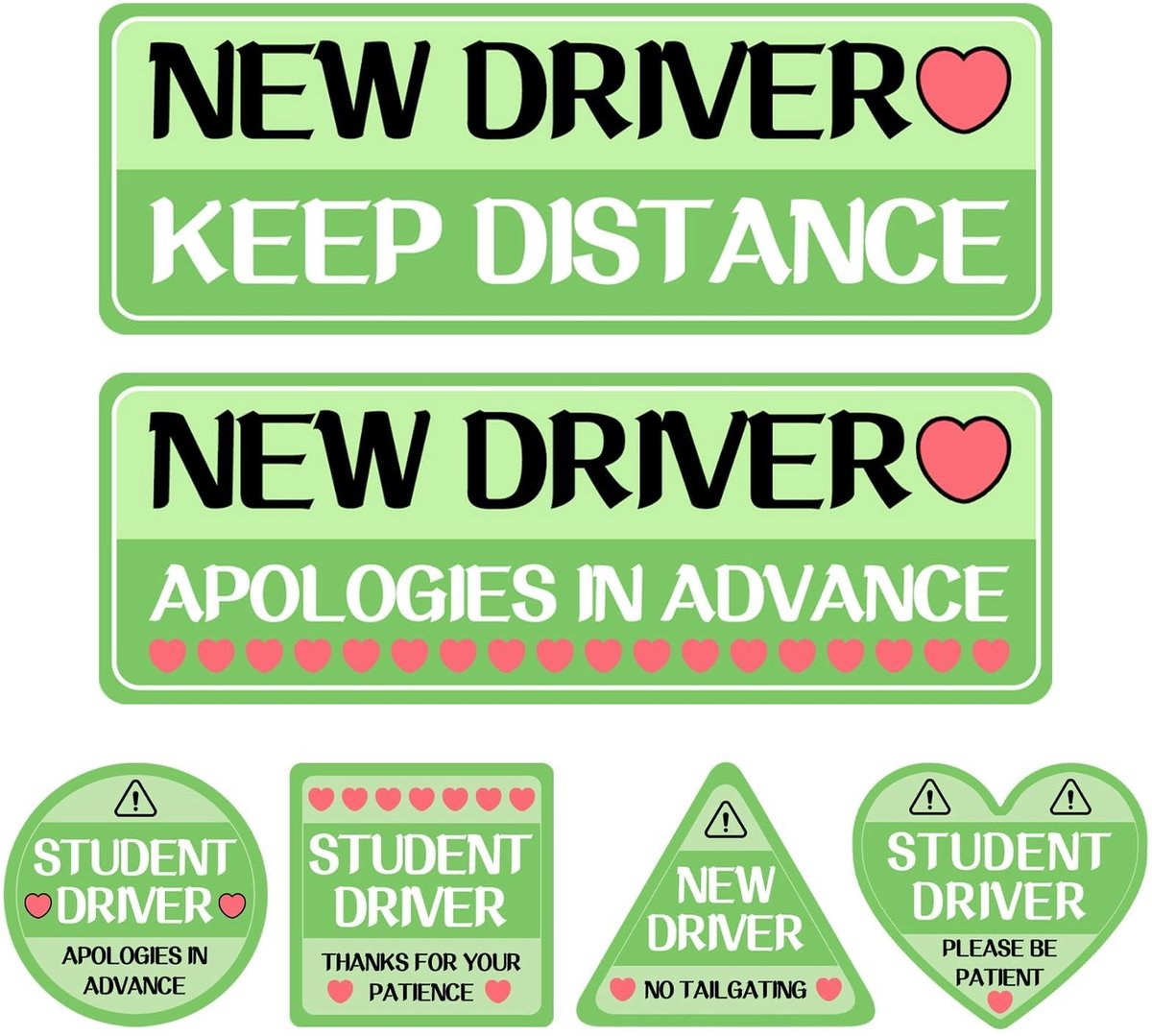 Dailygoods- Auto-Stickers 6 Stuks - Onregelmatig Vorm - Reflecterend - Veiligheidsstickers - Geschikt voor Beginners - PVC/Magnetisch Materiaal - Rijbewijsstickers