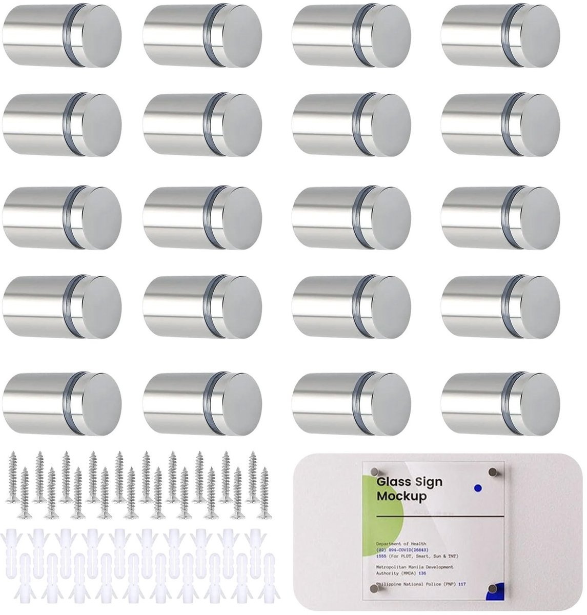 Dailygoods- Wandafstandhouders 20 stuks - Roestvrij Stalen Afstandsschroeven - 19 x 25 mm - Bevestiging voor Panelen/Plexiglas/Spiegels - Duurzaam/Krasbestendig/Robust - Bevestigingsschroeven