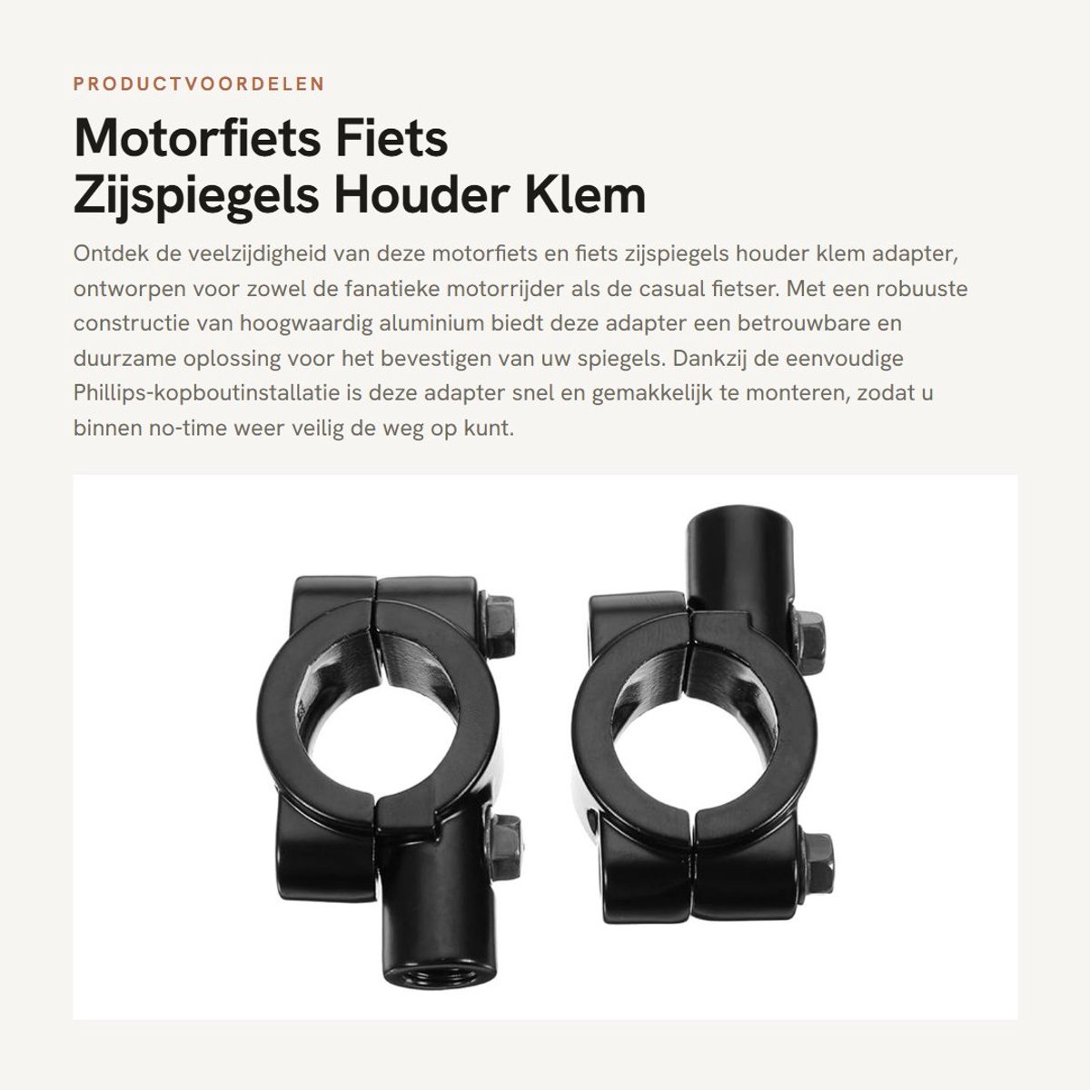 Dailygoods - Motorfiets Fiets Zijspiegels Houder Klem Adapter - Eenvoudige Installatie - Zwart - Duurzaam Aluminium - Geschikt voor 22 mm Stuur - 8/10...