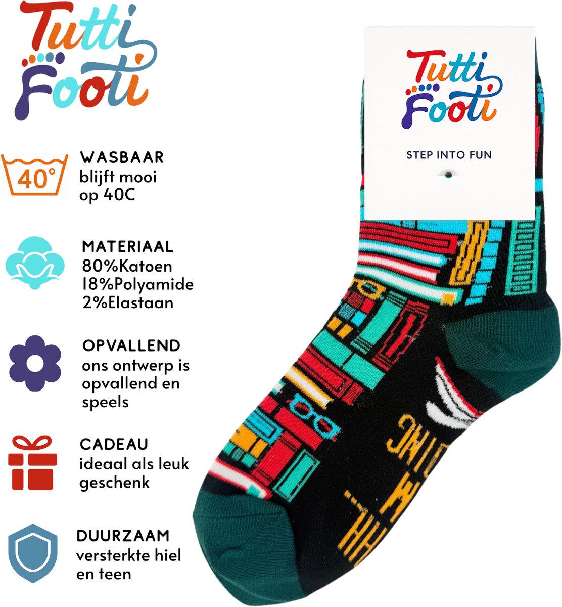 Tutti Footi - Grappige sokken met boeken & tekst op de zool: SHHH... I'm Reading - 37-43 - Sokken voor lezers/boekenwurmen — cadeau in Mode & Accessoires - foto 3