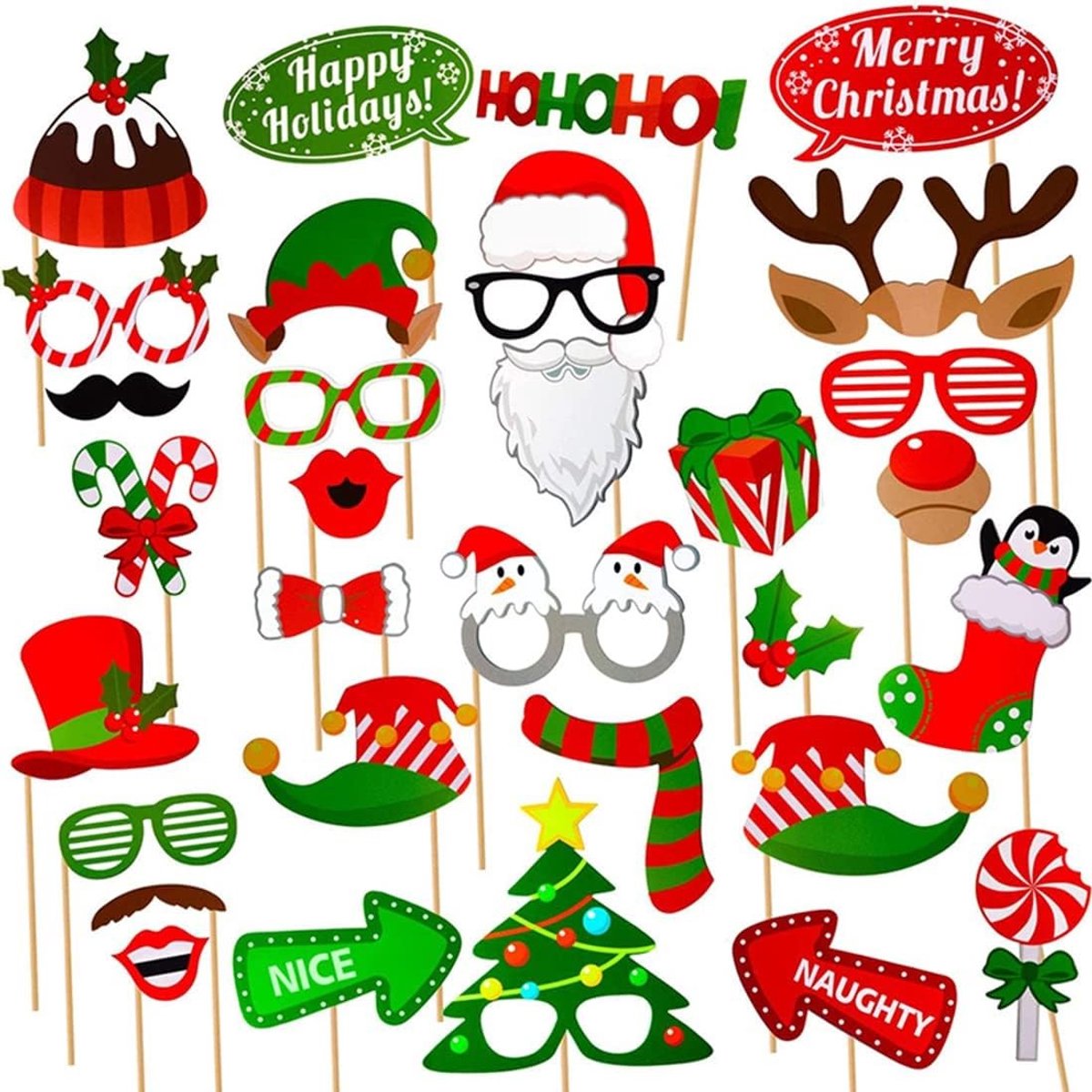 Dailygoods- Fotobox Accessoireset 47-delig - Kerstfeest Decoratie - Zelfie Fotolijst - Kerstbrillen/Hoeden - Foto Props Verjaardag - Onvergetelijke Herinneringen - Fotoprop