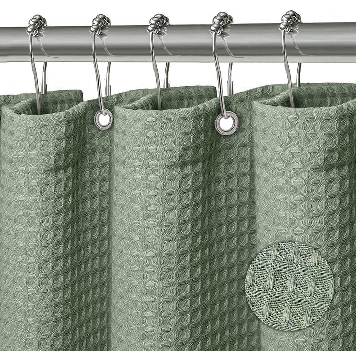 Dailygoods- Douchegordijn Waterdicht 180x200 cm - Wasbaar Textiel - Polyester Stof - Met 12 Metalen Ringen - Anti Schimmel - Wafelgroen - Badgordijn