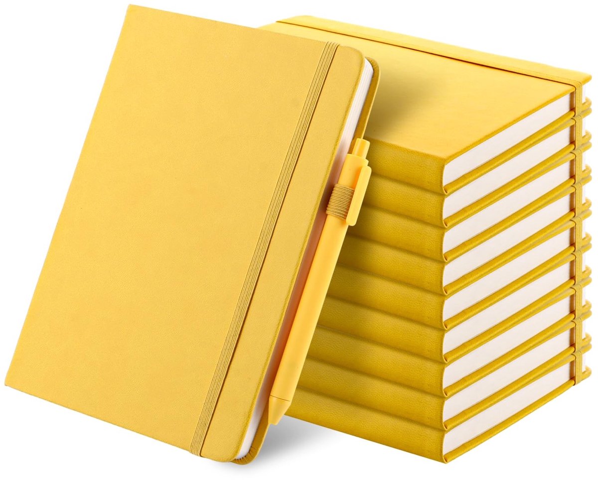 Dailygoods- Notitieboek A5 - 10 Stuks - Geel - Notitieboekje - Notitieboeken - Hardcover - Notebook