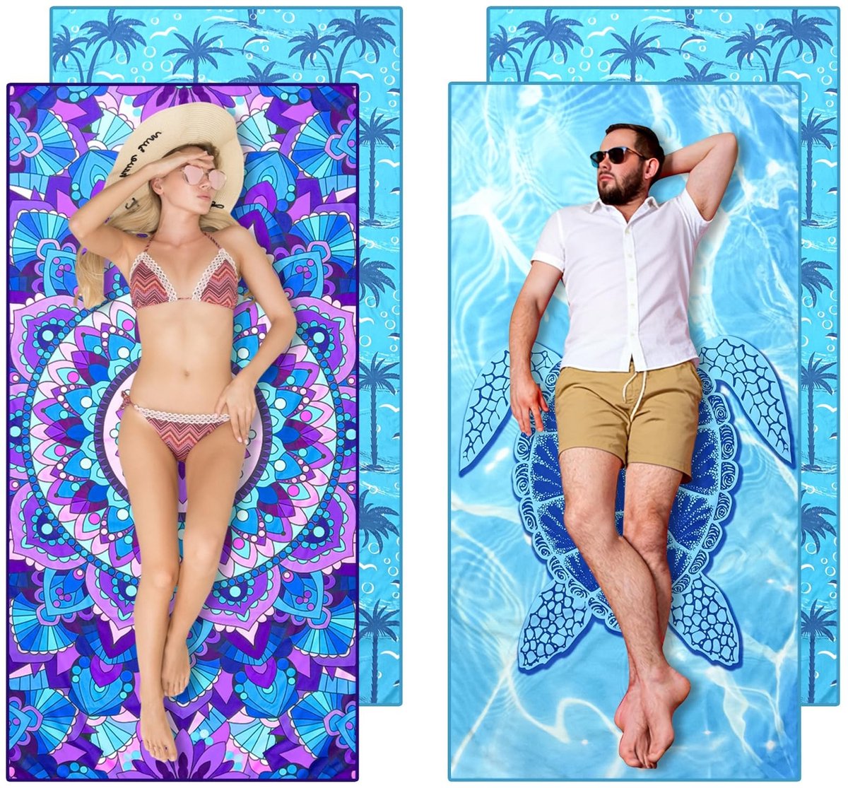 Dailygoods- Strandhanddoek 180x90 cm - 2 Stuks - Microvezel - Sneldrogend - Zandvrij - Dubbelzijdige Print - Strandlaken