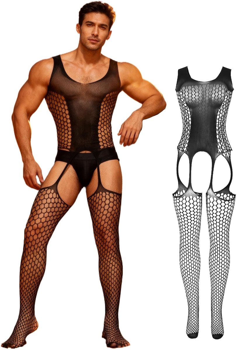 Dailygoods- Bodystocking Sexy - Open Body - Heren Ondergoed - Kousen - Mouwloos - Tailleband met Steun