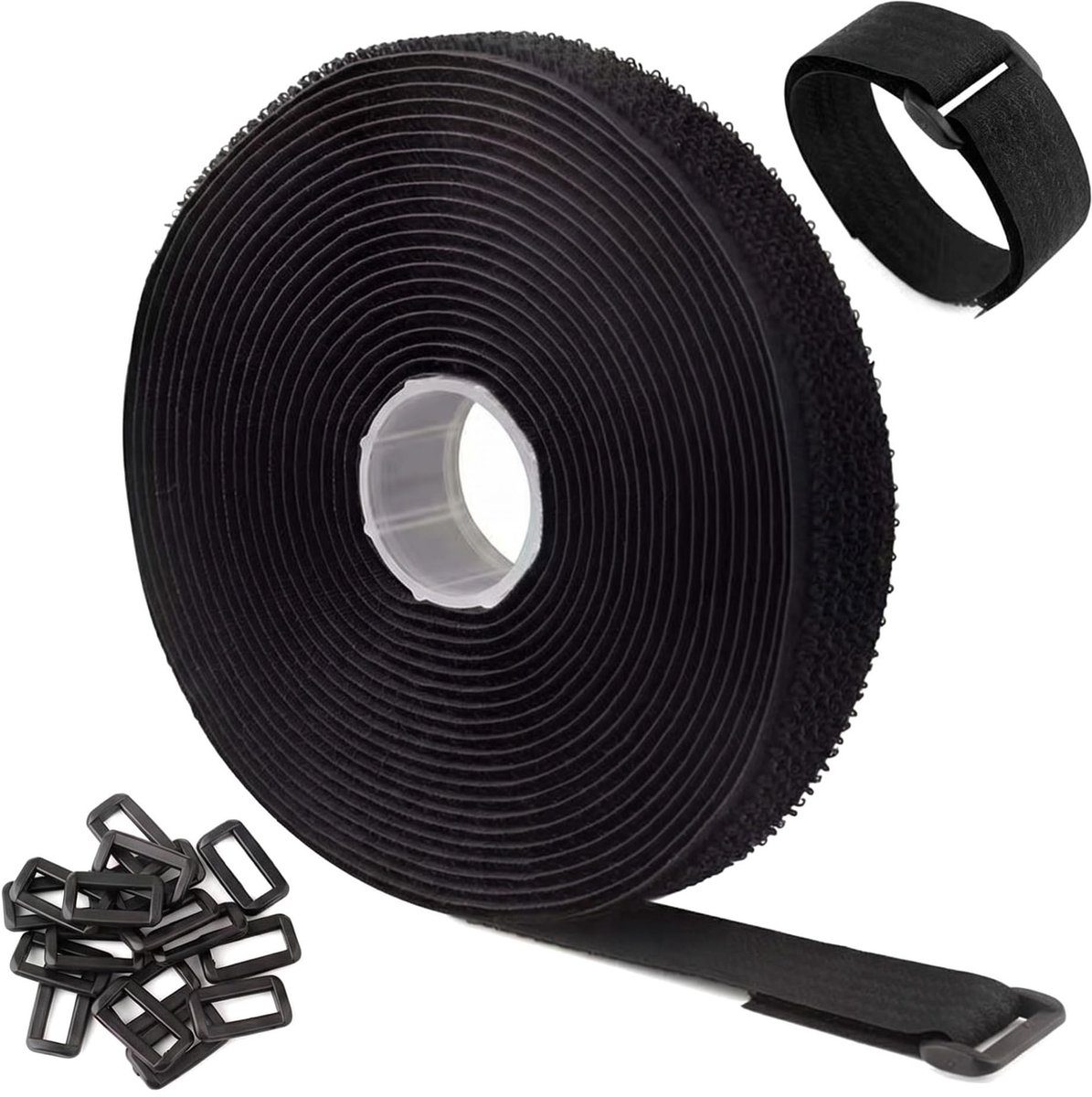 Dailygoods- Kabelriemen 5 m - Verstelbaar - Klittenband - Bevestigingskabelbinders - 25 Gespen - Sterke sluiting - Kabelbinder