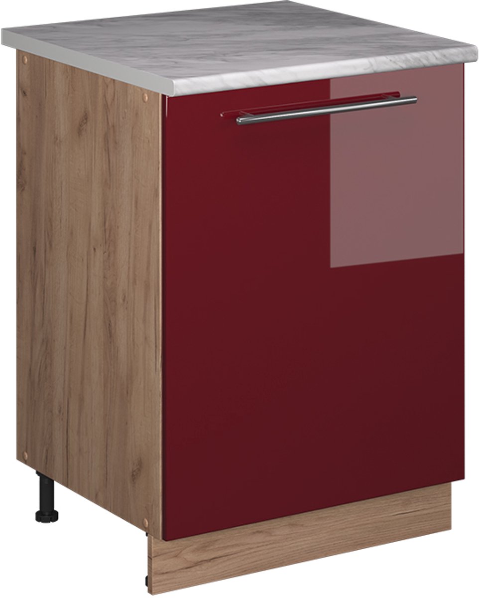 Vicco Wastafelkast Fame-Line, Bordeauxrode hoogglans/Goudkleurig Eiken, 60 cm