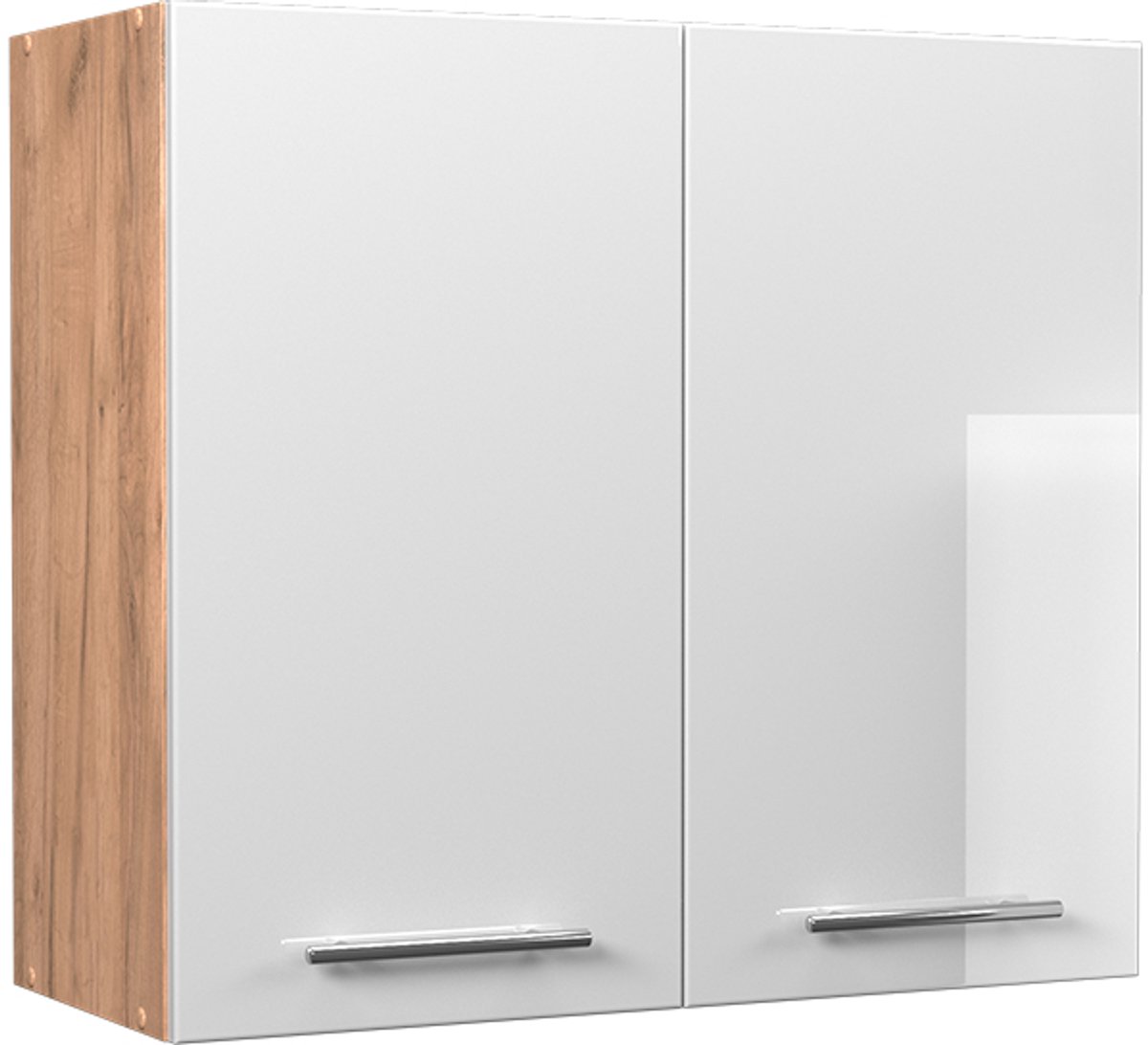 Vicco Hangkast Fame-Line, Wit Hoogglans/Goudkleurig Eiken, 80 cm