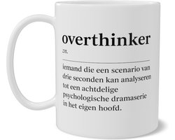 Mok met Tekst - Woordenboek Definitie Overthinker - Grappig Cadeau - Koffiebeker Psychologie Quote voor Bureau - Wit