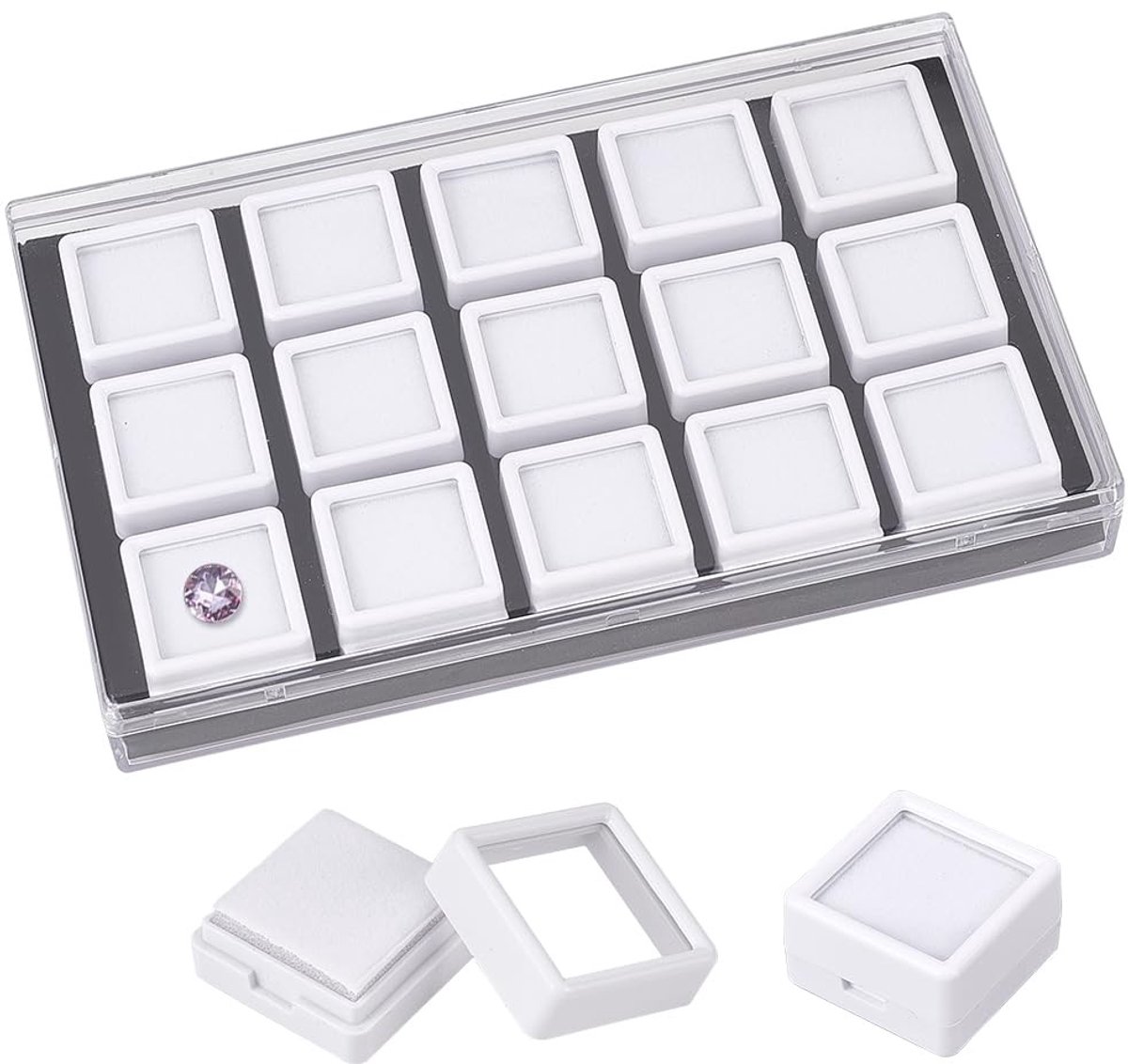 Dailygoods- Sieradenbox - 15 Pack - Edelsteen Display - Vitrine - Helder Glas Venster - 2,9x1,75cm - Premium Acryl - Juwelendoos