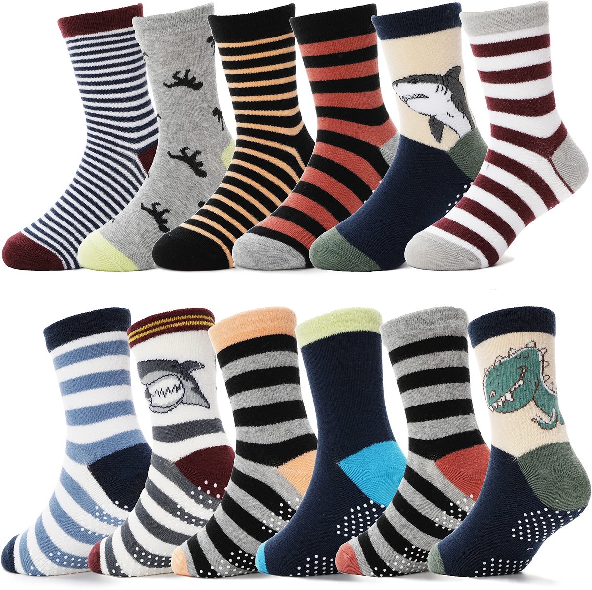 Dailygoods - Antislip Sokken voor Baby Jongens - 12 Paar Katoenen Crew Socks