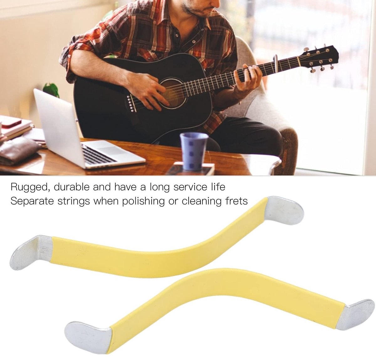 Dailygoods- Snarenspreiders Robuust - 4-delige Gitaarsnarenscheider - Metaal - Onderhoud Tool - Frets Polijsten - Duurzaam - Geschikt voor Gitaar en Ukelele - Gitaartool