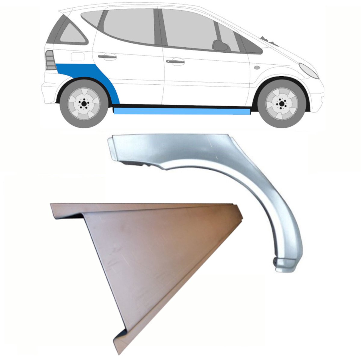 Reparatiepaneel dorpel + achterspatbord voor Mercedes A-Class W168 1997-2004