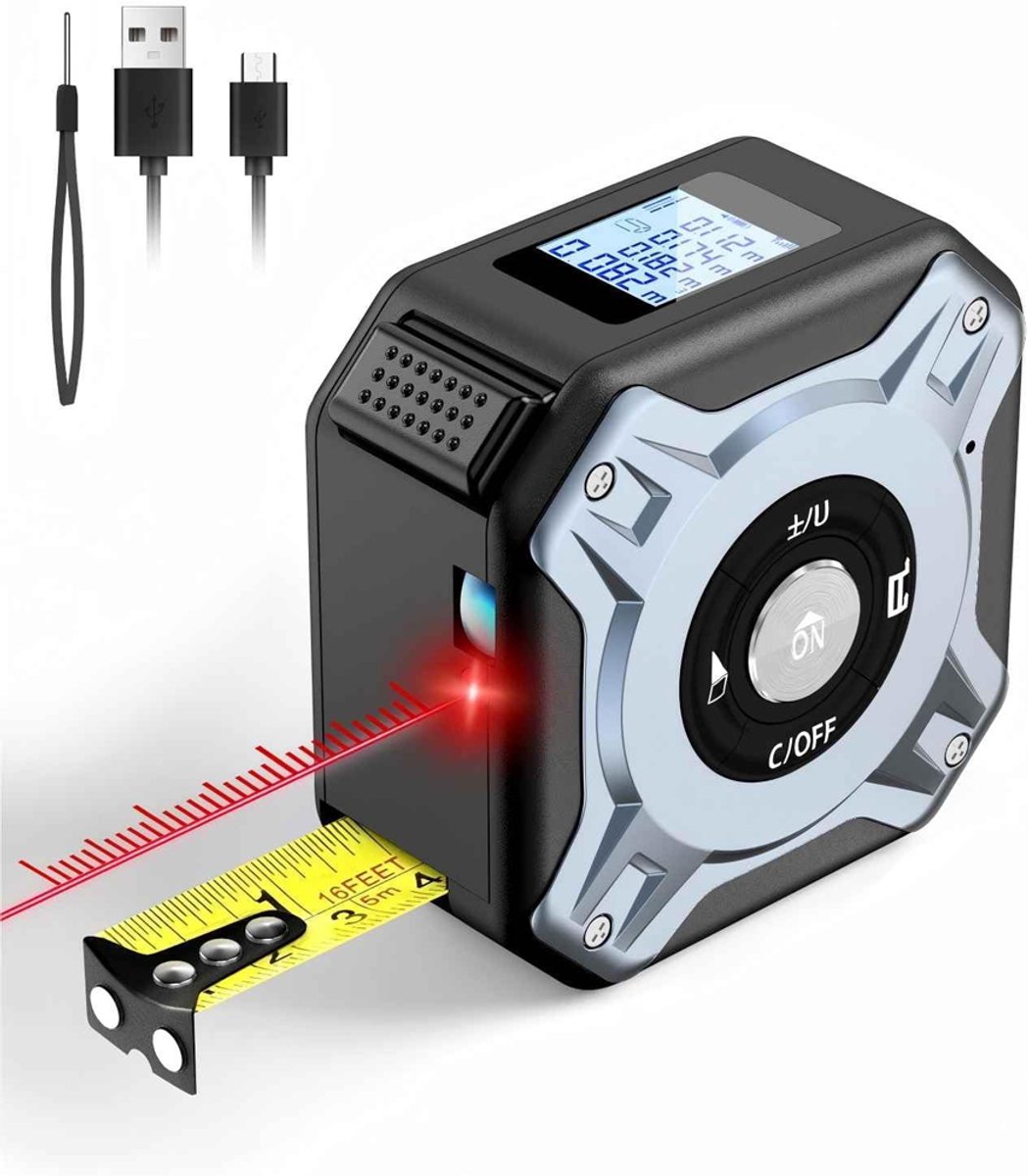 OUYLAF Laserafstandsmeter 40M - Laser afstandsmeter - laser afstandsmeters - meetlint 5M 2 in 1 - afstandsmeter - afstandsmeter laser - Digitaal beeldscherm - USB - voor Afstand / Volume / Oppervlakte / Pythagoras Meeting