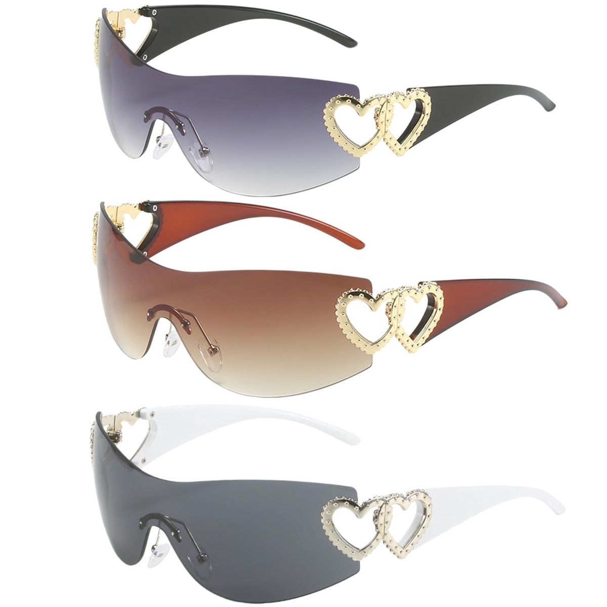 Dailygoods- Zonnebril Hartvormig Ontwerp - Zonnebril Dames - Zonnebrillen Heren - Zonnebril voor Buitenactiviteiten - 3 Stuks - Comfortabele Neuspads - Fashion Sunglasses