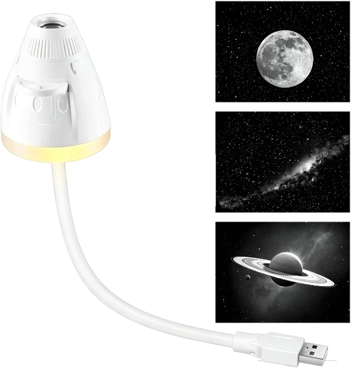 VHV - Sterrenprojector - Galaxy projector - Nachtlampje projector - Aurora light - Met USB - Inclusief 3 dia's - Voor slaapkamer en plafond - Kinderkamer decoratie - Wit
