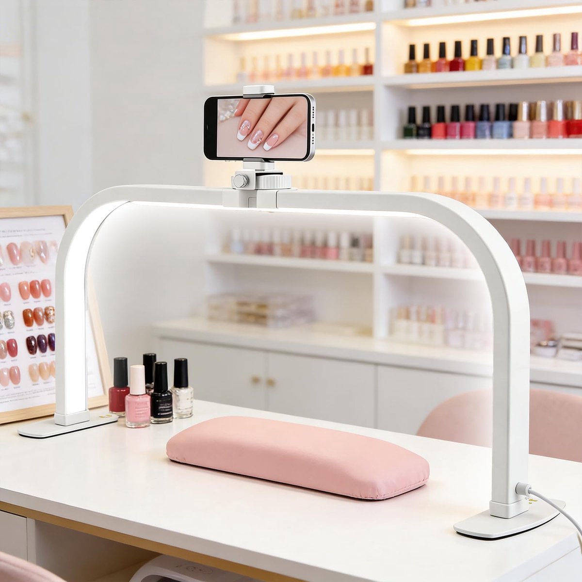 SnelShoppen - Yigowyigo Halfmaanlamp 70 cm - Opvouwbare LED Nagellamp met Telefoonhouder - Extra Groot, 3 Kleurmodi, 10 Helderheden - Voor Nagelbureau