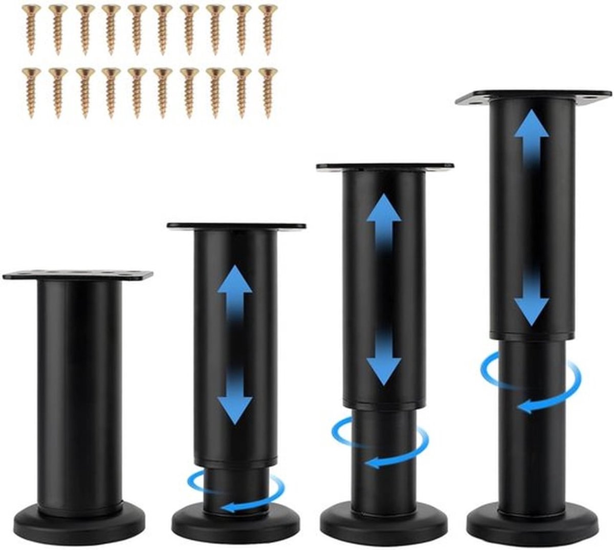 Meubelpoten Set van 4 - Verstelbare Meubelbenen - Zwarte Metalen Kastpoten - Antislip en Waterdicht - Hoogwaardige Kwaliteit - Max. Belastbaarheid 300 kg