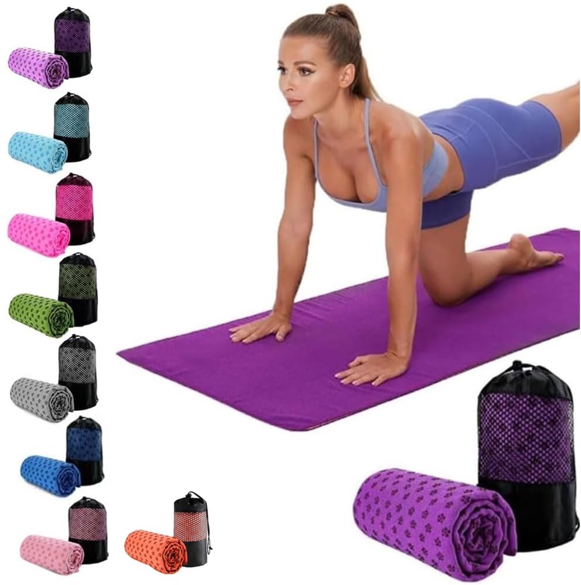 SnelShoppen - Oaygat Yogahanddoek Zweetabsorbeerend Antislip Sneldrogend Microfiber Yogamat met Grip-stippen en Gaas Draagtas - Ideaal voor Yoga, Fitn