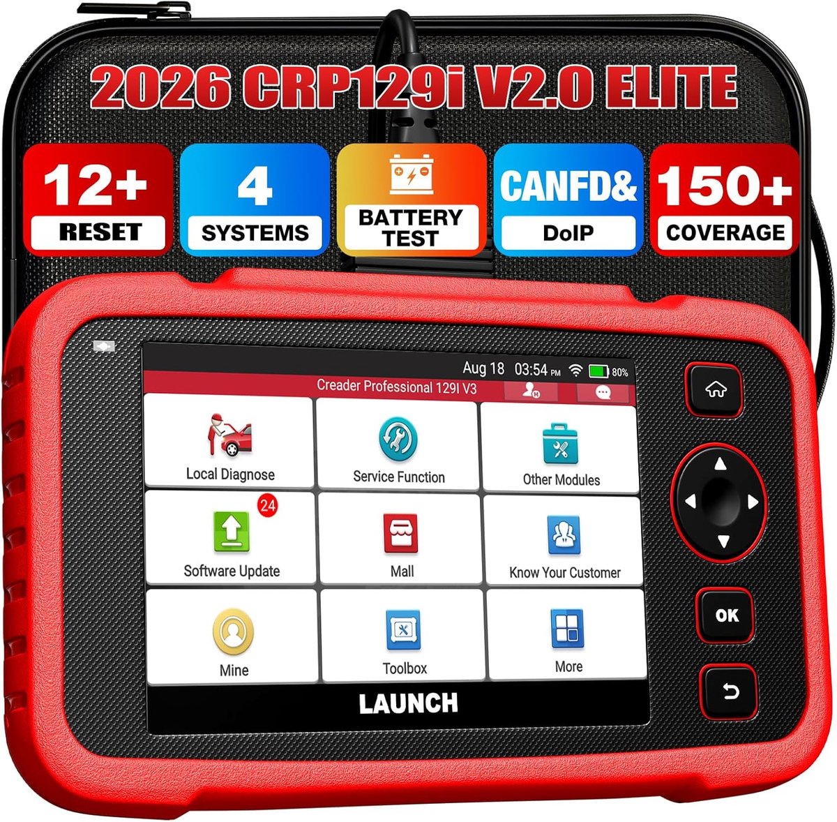 OBD2 Scanner - OBD - Uitleesapparatuur Auto - Diagnosecomputer - Storing Verwijderen - Auto Accessoires - Auto Uitlezen - 12 Reset Services - Systeem Scanner - 5" Touchscreen