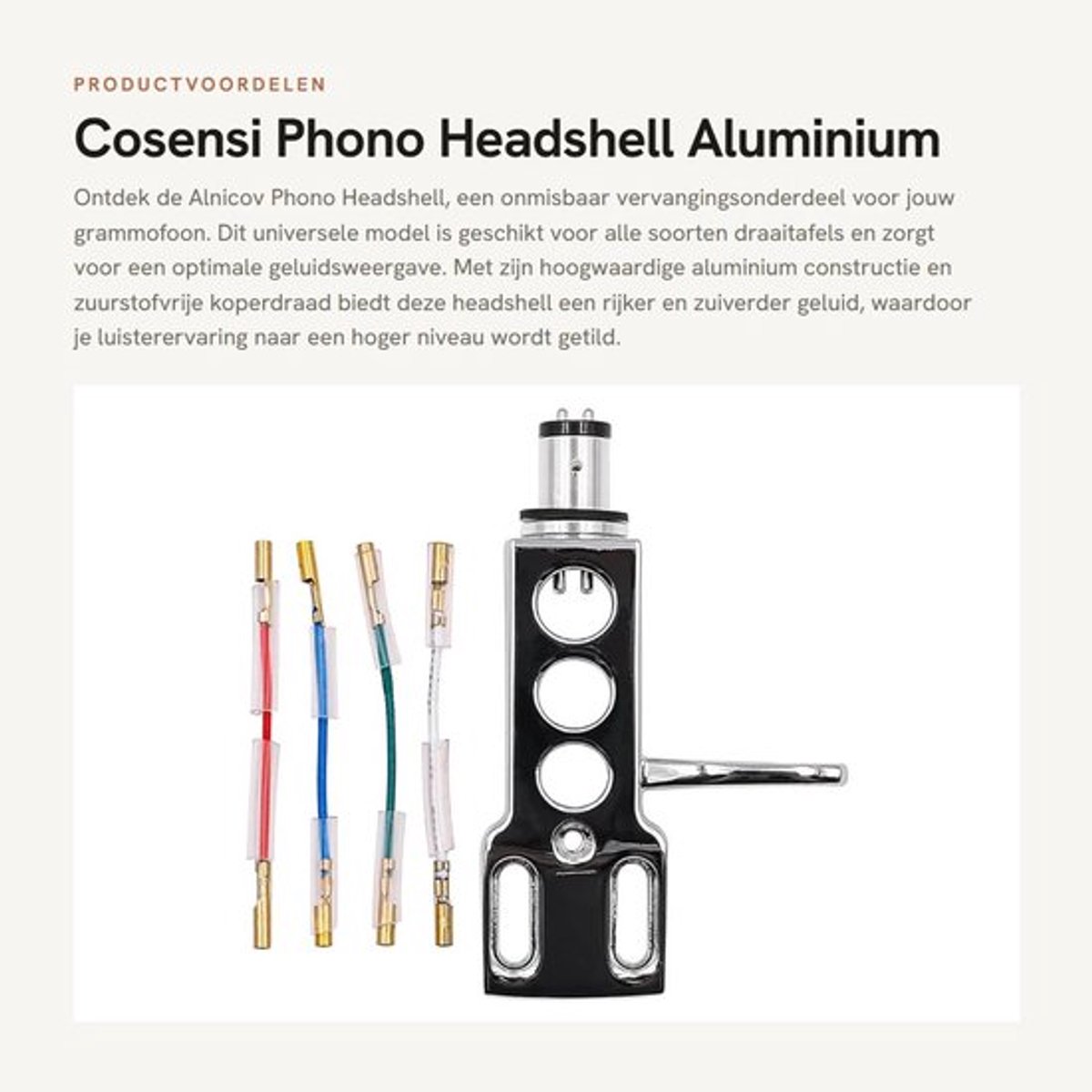 Phono Headshell Universeel - Aluminium - Zuurstofvrij Koperdraad - Lichtgewicht - Kleurgecodeerde Aansluitdraden - Rijker Geluid - Grammofoonkop