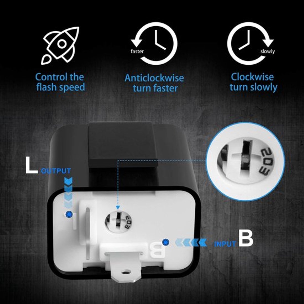 Knipperrelais Heavy Duty 12V - 2-pins - Snelheid instelbaar - Waterdicht - Plug en play - Maximaal vermogen 42W - Flasher